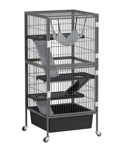 lot 304 image: PawHut 45 Small Animal Cage, 4-Tier Rolling Ferret Cage with 6 Deep Slide-Out Tray, Platforms, Hammock, for Rabbit, Ferrets, Chinchillas, Gray