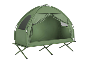 lot 26 image: Outsunny Camping Tent Cot, Single Person Folding Cot Combo, Off-Ground Tent, Covered Outdoor Bed with Carry Bag for Hiking, Camping