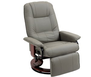 lot 27 image: HOMCOM Faux Leather Manual Recliner, Adjustable Swivel Lounge Chair with Footrest, Armrest and Wrapped Wood Base for Living Room, Gray