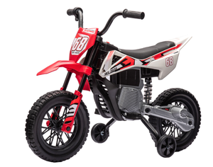 lot 29 image: Qaba 12V Kids Electric Motorcycle w Twist Grip Throttle, Training Wheels, Rear Suspension & Music, Red