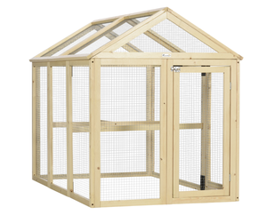 lot 30 image: PawHut Wooden Chicken Run, Combinable Design with Perches, 4.6 x 2.8, Nature Wood