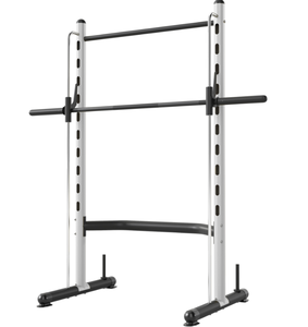 lot 37 image: Soozier Squat Rack with Pull Up Bar and Barbell Bar Adjustable Bench Press Multi-Function Weight Lifting Half Rack, White