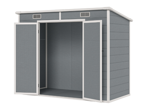 lot 40 image: Outsunny 8 x 4 Plastic Outdoor Storage Shed with Floor, Window, Lockable Doors and Vents for Backyard Patio Lawn, Gray