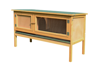 lot 46 image: PawHut Wooden Rabbit Hutch Bunny Cage with Openable Waterproof Roof, No Leak Tray Solid Fir Wood Build for Rabbits, Chickens, Ducks, IndoorOutdoor