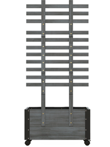 lot 92 image: Outsunny Wooden Raised Garden Bed, Planter Box w Trellis and Metal Corners, Portable on Wheels for Patio, Backyard, Deck, Gray