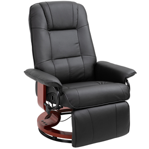 lot 95 image: HOMCOM Faux Leather lounge chair with footrest and armrest, Manual Swivel Recliner for living room, Black