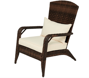 lot 98 image: Outsunny Patio Adirondack Chair with Rattan Wicker, Soft Cushions, Tall Curved Backrest for Deck or Garden, Cream White 25.2 W x 31.5 D x 35.4 H