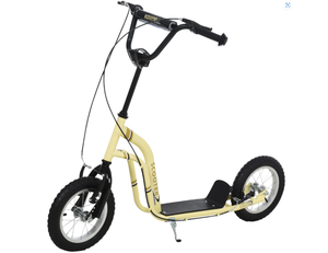 lot 70 image: Aosom Youth Scooter Front and Rear Caliper Dual Brakes 12-Inch Inflatable Front Wheel Ride On Toy For Age 5 - Beige (Maybe Missing Hardware)