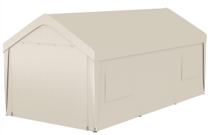 lot 44 image: Outsunny 10 x 20 Carport, Heavy Duty Portable Garage, with 4 Mesh Windows and 2 Doors, Tan (Missing 2pcs Of Part 19)