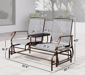 lot 50 image: Outsunny 2-Seat Outdoor Glider Swing, Center Coffee Table and Independent Chairs, Supports Up to 352 lbs., Loveseat with Breathable Sling for Backyard, Garden, and Porch, Brown