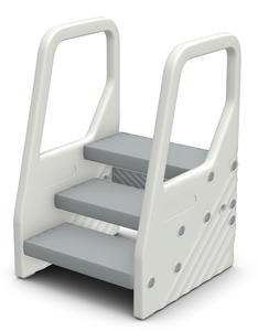 lot 314 image: Qaba Adjustable 3 Step Toddler Tower with Handles, Non-slip Surface & Foot Pads, Gray