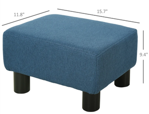 lot 317 image: HOMCOM Ottoman Foot Rest, Small Foot Stool with Linen Fabric Upholstery and Plastic Legs, Cube Ottoman for Living Room, Blue