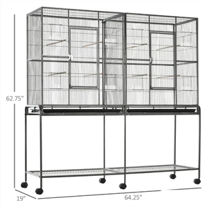 lot 322 image: PawHut Rolling 65L Bird Cage w Storage Shelf Wood Perch Food Container