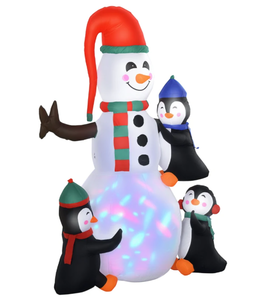 lot 323 image: HOMCOM 6 Christmas Inflatables Outdoor Decorations Snowman with Penguins, Blow-Up Yard Christmas Decor with LED Rotating Colorful Light