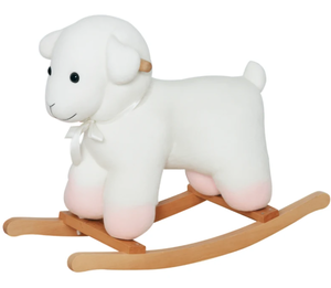 lot 326 image: Qaba Lamb Rocking Horse Sheep, Nursery Stuffed Animal Ride On Rocker for Kids, Wooden Plush, White