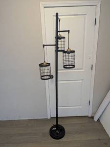 lot 51 image: 3-LIGHT INDUSTRIAL METAL CAGE FLOOR LAMP