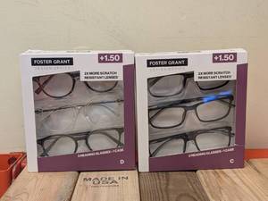 lot 100 image: (2) NEW FOSTER GRANT 1.50 READING GLASSES 3PK.