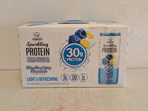 lot 109 image: GENIUS GOURMET SPARKLING PROTEIN WATER 15PK. (BLUE RASPBERRY LEMONADE)