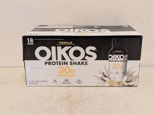 lot 134 image: NEW OIKOS PROTEIN SHAKE (VANILLA) 18PK.