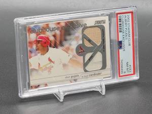 lot 30 image: 2002 Topps Stadium Club Albert Pujols Game Used JerseyBat Baseball Card #CE2 PSA 8