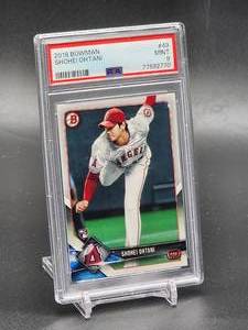 lot 1 image: 2018 Bowman Shohei Ohtani Rookie Baseball Card #49 PSA 9