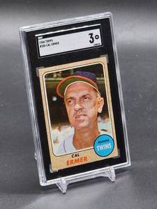 lot 47 image: 1968 Topps Minnesota Twins Mgr. Cal Ermer Baseball Card #206 SGC 3