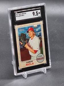 lot 46 image: 2017 Topps Heritage Aaron Nola Baseball Card #93 SGC 9.5