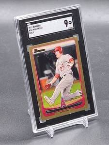 lot 190 image: 2012 Bowman Gold Mike Trout Baseball Card #34 SGC 9