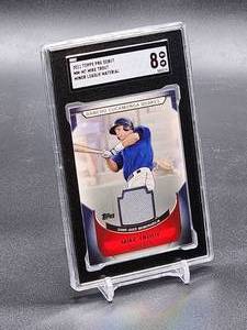 lot 81 image: 2011 Topps Pro Debut Mike Trout Minor League Baseball Jersey Card #MM-MT SGC 8