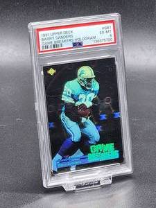 lot 166 image: 1991 Upper Deck Barry Sanders Hologram Football Card #GB1 PSA 6