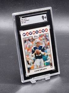 lot 158 image: 2008 Topps Tom Brady MVP Football Card #328 SGC 9