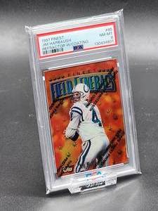 lot 176 image: 1997 Topps Finest Jim Harbaugh Refractor Football Card #85 PSA 8