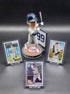 New York Yankees Power Hitter Aaron Judge Bobblehead with (3) Assorted Baseball Cards