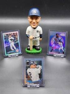 New York Yankees HOF Great Derek Jeter Bobblehead with (3) Assorted Baseball Cards