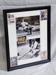 Framed Black & White Photos of Honus Wagner with (5) Baseball Cards