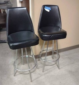 lot 9 image: Pair of black leather stools