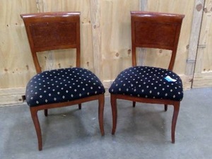 lot 32 image: Pair of Solid Cherry wood upholstered dining chairs