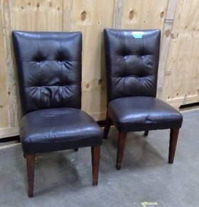 lot 37 image: Pair of Dark Brown Leather Dining Chairs