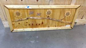 lot 92 image: Handcrafted wall decor of pheasants and flowers on reused wooden wine crates 5x2