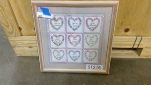 lot 93 image: Rustic framed and matted 17x17 Love and heart painting