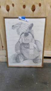 lot 96 image: 25x19 hand stenciled framed bear