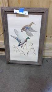 lot 98 image: Vintage framed mallard duck painting 14x21