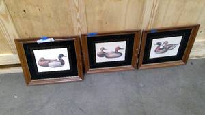 lot 104 image: Set of 3 framed and matted duck paintings 16x 14