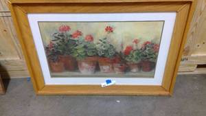 lot 113 image: Kathleens Geraniums framed and matted print by Carol Rowan 37x26
