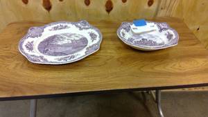 lot 139 image: Johnson Brothers Old Britain China castles collection serving bowl and platter 2pc