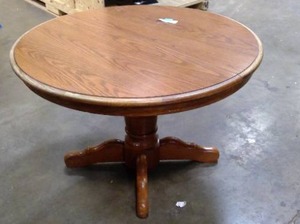 lot 120 image: Round Solid Wood Table with pedastal base 46