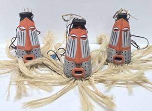 lot 33 image: Very Cool Vintage African Masked Hanging Tiki Lamps