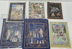 lot 37 image: Lot of Vintage Original IndianPersian Paintings on Silk &amp other Cloth #1
