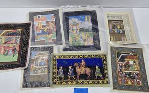 lot 38 image: Lot of Vintage Original IndianPersian Paintings on Silk &amp other Cloth #2