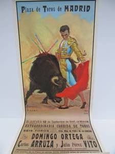 lot 108 image: Excellent Vintage 1946 Plaza De Toros De Madrid Bullfighting Poster